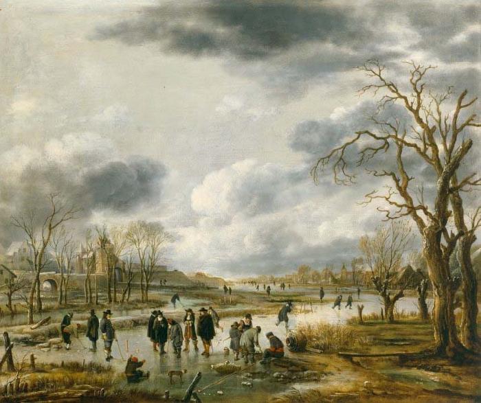 Aert van der Neer Scene on the ice outside the town walls Norge oil painting art
